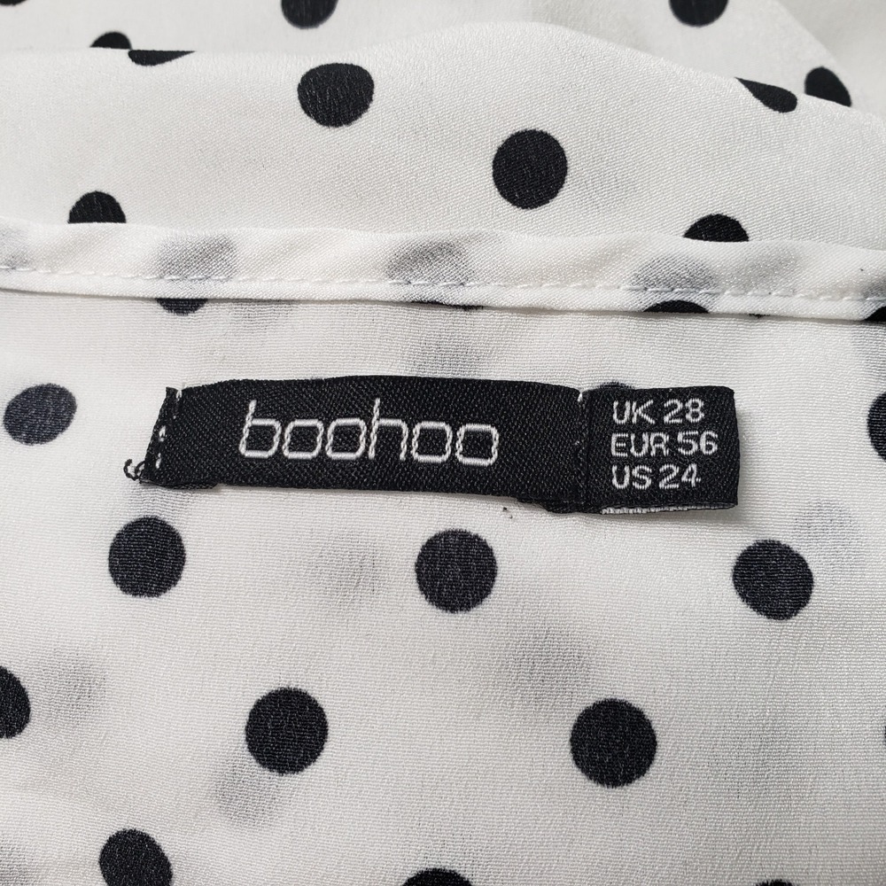 Boohoo Wrap Maxi Dress Womens 24 White Black Polka Dot Short Sleeve Romantic - Picture 2 of 16